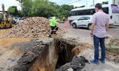 David Almeida anuncia trabalho 24 horas para recuperar trecho da avenida Djalma Batista que cedeu