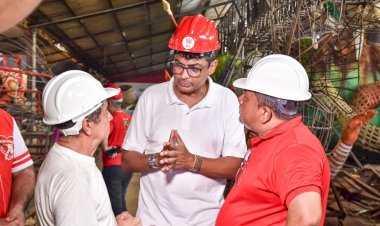 'Parabenizar pelo belíssimo trabalho', afirma secretário Marcos Apolo ao visitar galpões do Boi Garantido