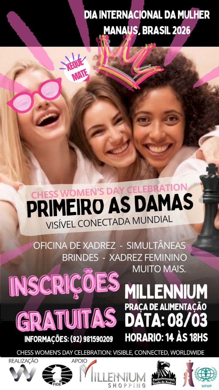 Manaus entra no movimento mundial e realiza grande evento de xadrez feminino no Dia da Mulher
